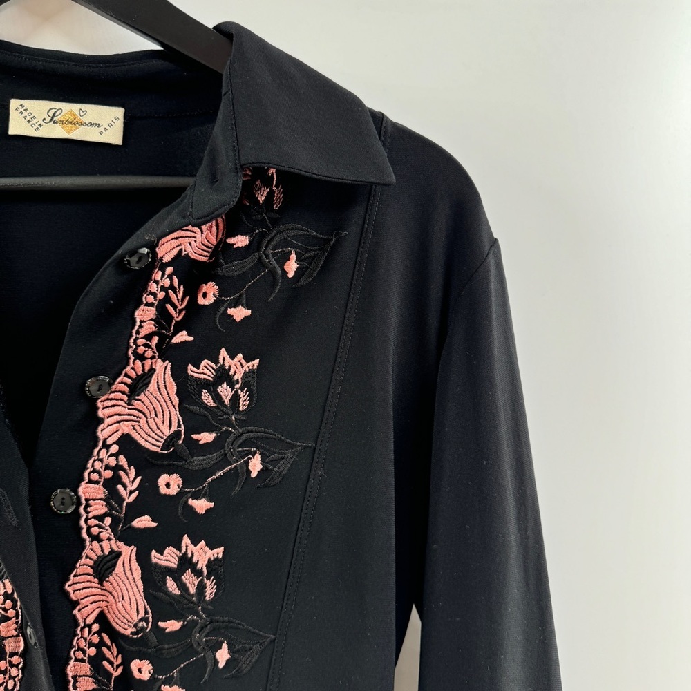 Sunblossom Made in France Y2K Pink Floral Button-Up Blouse Size S/M - Picture 2 of 5